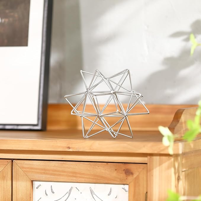 Metal Geometric Table Top Decor, 3D Sliver Spheres Decorative Accents Balls, Iron Abstract Sculpture Objects for Home Decor, Coffee Table Top Decorations for Home Office Living Room Bedroom Decor