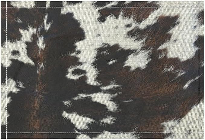 Cow Print Placemats,Black and White Farmhouse Animal Print Place Mats,Western Highlands Pattern Kitchen Table Mats for Dining Kitchen Party Holiday Decor 12x18 in 6 PCS