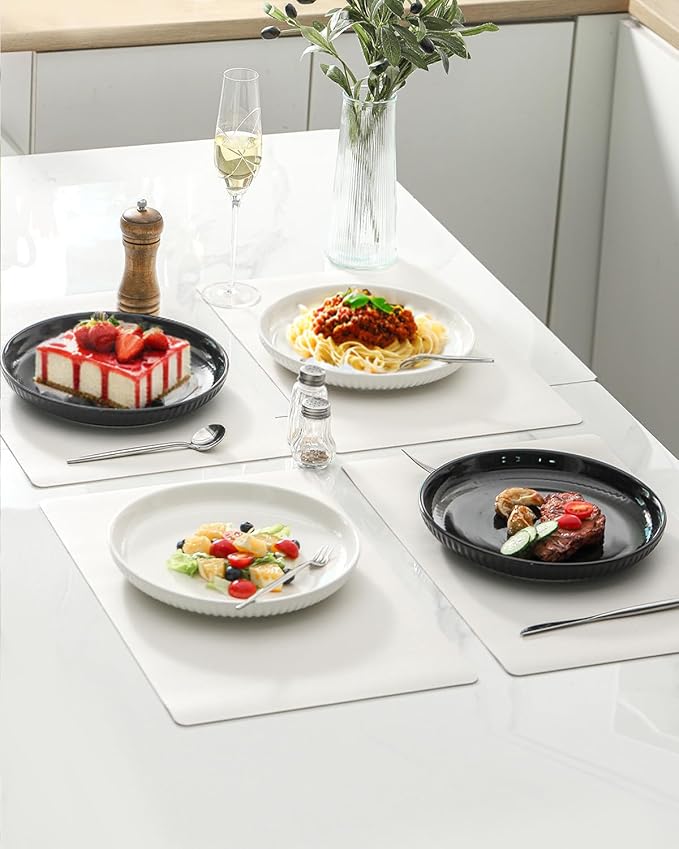 HASENSE Dinner Plate, 10 Inch White Ceramic Plates Set of 6, Dish Set for Steak, Pasta, Pizza, Appetizer, Round Dinnerware Dish for Kitchen, Serving Plate Microwave, Oven and Dishwasher Safe