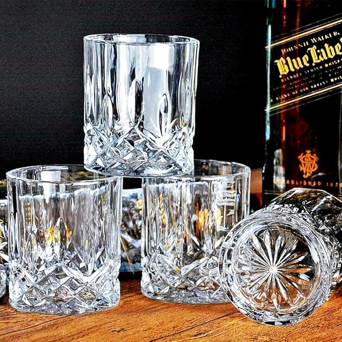 GLASKEY Whiskey Glasses Set of 4,Rock Glasses,11 oz Lead-Free Crystal Bourbon Glass,Old Fashioned Glass for Bourbon,Cognac,Irish Whisky,Personalised Whisky Glass Gift Set for Men,Dad,Brother