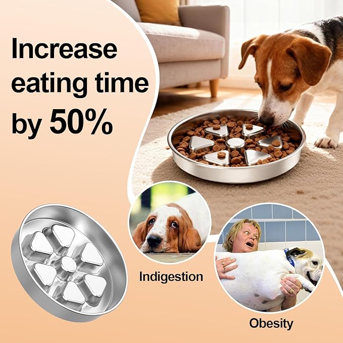Kactoily Stainless Steel Slow Feeder Dog Bowl, 3 Cup Heavy Duty Slow Eating Bowl, Deep Maze & Non-Slip Base for Large & Medium Dogs, Dishwasher Safe