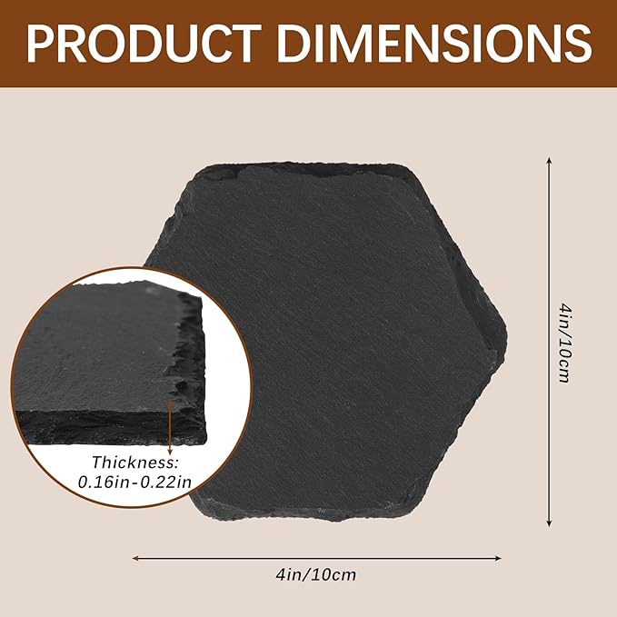 48PCS Slate Coasters for Laser Engraving, 4inch Black Beverage Coasters for Hand Painting, Non-Slip Bottom Mat, Home Office Kitchen Gift Wedding Bar Party Hexagon