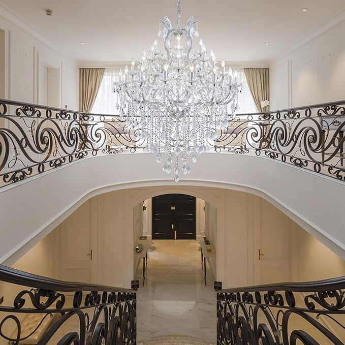 Large Modern Chandelier Light Fixtures - 36 Lights, 4 Layers Chrome Crystal Chandeliers for Hotel, Lobby, Foyer, Entrance Hall, Staircase