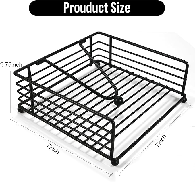 Fengzhe Napkin Holder for Table, Suitable for Kitchen, Restaurant, and Outdoor Use, Paper Cocktail Napkin Holder that Matches Various Dining Room Decor Styles, Black (7'' x 7''x 2.75'', Matte Black)