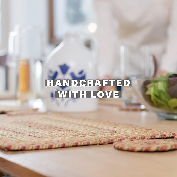 Homespice Harvest Premium Jute Braided Placemat Set of 4 Oval 10x15 Beige, Tan Reversible, Natural Jute Yarn Rustic, Country, Primitive, Farmhouse Style