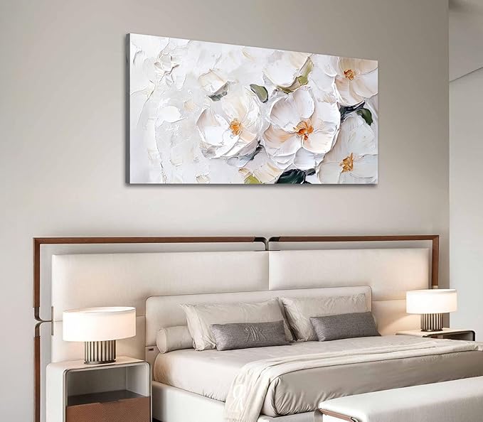 ADJUVANT Wall Art Impressionist Minimalist White Floral 60"L x 30"W, White Flowers With Subtle Tones Canvas Painting Delicate Petals Artwork Floral Wall Decor for Living Room Bedroom Bathroom Home Office