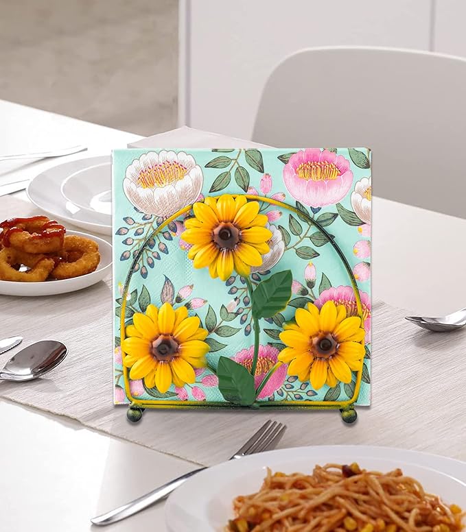 Napkin Holder For Table Sunflower Farmhouse Napkins Holder Cocktail Black Rustic Napkin-Holder For Kitchen