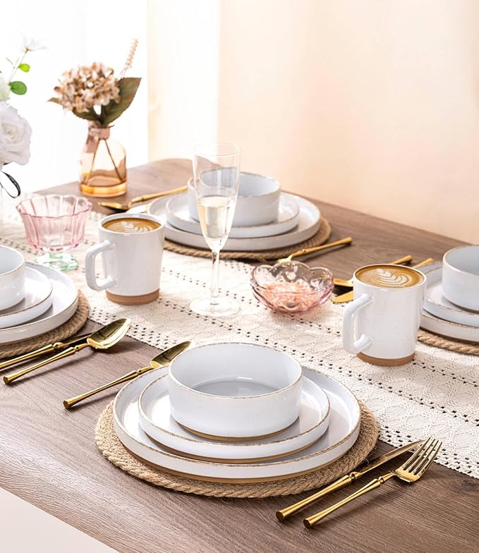 AmorArc Ceramic Dinnerware Sets for 6, 18 Pieces Handpainted Plates and Bowls Set with Rustic Terracotta Underside, Scratch Resistant Stoneware Dishes Set, Dishwasher & Microwave Safe