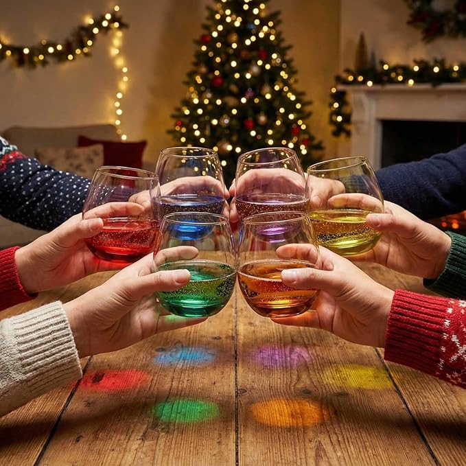 ColoVie 15oz Stemless Wine Glasses Set of 6, Lead-Free Crystal Colored Gradient Wine Glass, Iridescent Ombre Glassware for Red & White Wine, Unique Housewarming & Birthday Gifts for Women