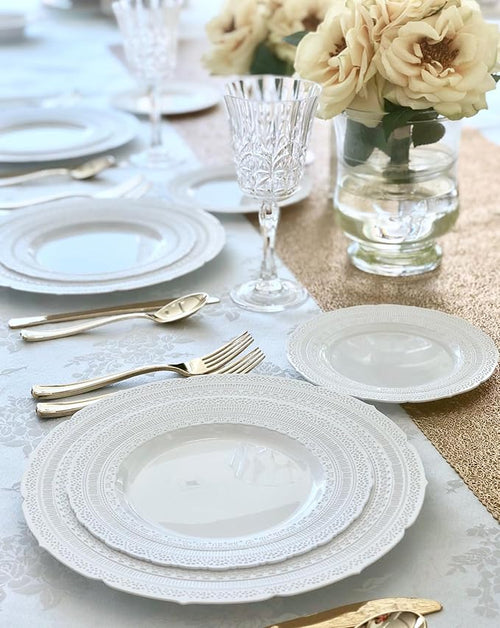 " OCCASIONS " 320pcs set (40 Guests)-Extra Heavyweight Vintage Wedding Disposable/Reusable Plastic Plates (40 x 11'' + 40 x 8.25'')+Silverware+12oz Cups+Napkins (Chateau Collection White)