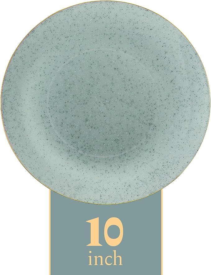 PLASTICPRO 30 Pack Disposable Plastic Plates Heavyweight Granite Look Elegant 10 inch Dinner Plates Green with Gold Rim