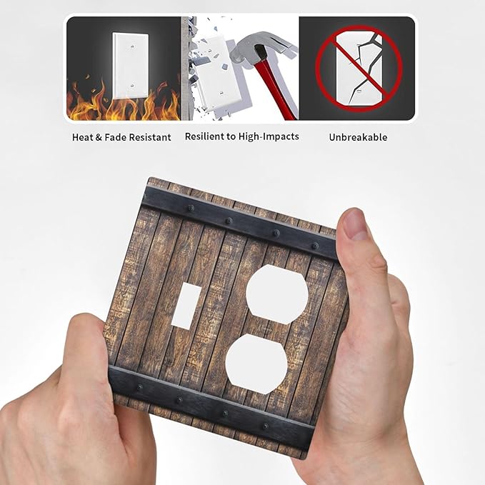 Light Switch Cover Plate Rustic Barn Door Vintage Country Wood Board 2 Gang Decorative Switch Plates 1 Toggle Duplex Combo Outlet Covers GFCI Wall Plates for Farmhouse Cabin Decor