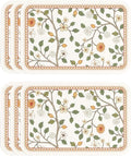 ISAENNE White PVC Placemats Set of 6,Rectangular Floral Placemats,Waterproof and Heat-Resistant Orange Flower Pattern,Decoration for Kitchen,Dinning,Parties, Holiday,12"*17"