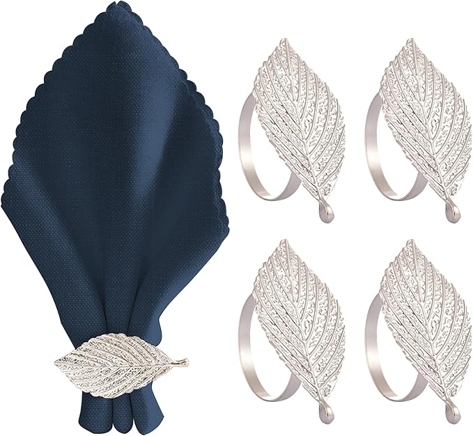 Decozen Set of 12 Gold Napkin Rings in Leaf Design, Festive, Table Decor Setting for Holiday, Wedding, Birthday, Kitchen, Home Decor, Housewarming Gift - Mothers Day Decorations