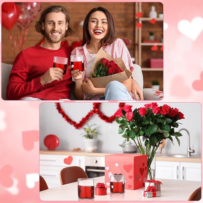 Icon Juice Glasses, 14oz Stemless Wine Drinking Juice Glass Cup for Valentine Party Supplies Gift(2 Pcs,Heart)