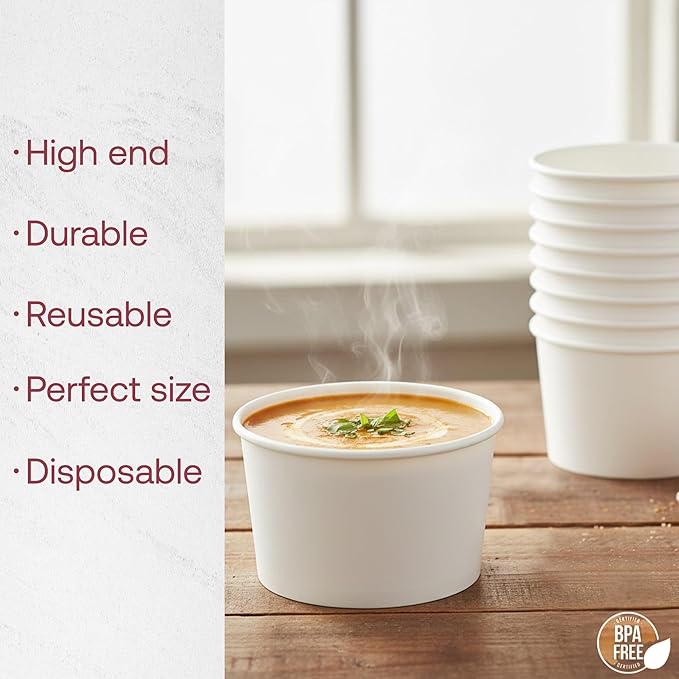Smarty Had A Party 1000 Squat Paper Soup Cups 8 oz White Paper Disposable Soup Cups for Hot Food Containers for Takeout and Catering