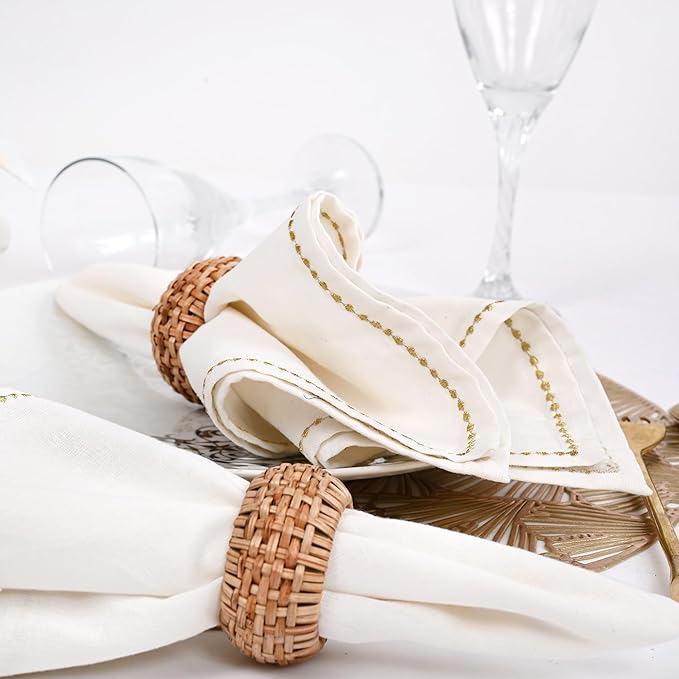 CLEENTABLE Jute Napkin Ring, Hand Wovwn Napkin Rings - 12-Pcs Handmade Rattan Napkin Holders Fall Farmhouse Napkin Rings for Thanksgiving, Christmas, Wedding Table Decoration (Natural)