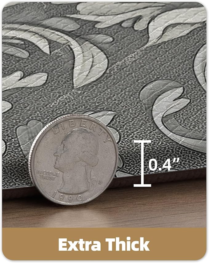 Color&Geometry Floral Kitchen Mat 24"x87", Anti Fatigue Kitchen Mats for Floor, Kitchen Rugs Non Slip, Waterproof & Oil Proof Padded Runner for Standing Desk Office, Sink - Grey