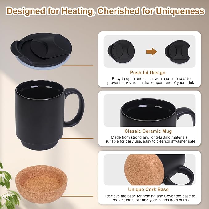Coffee Mug Warmer & Mug Set for Desk, Electric Coffee Cup Warmer with Ceramic Mug, Smart Heated Coffee Mug with Auto Shut Off for Office/Home, Christmas/Birthday/Coffee Gifts for Men & Women, Black