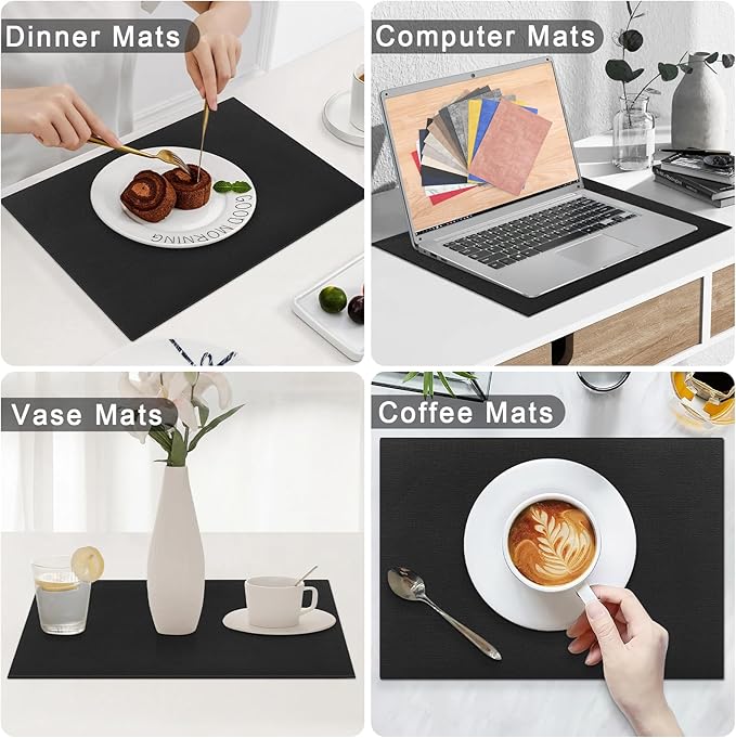 Homaxy Faux Leather Heat Resistant Placemats for Dining Table Set of 6, Waterproof Wipeable Washable PU Table Mats, Easy to Clean Anti-Slip Place Mats, 11.8" x 17", Black