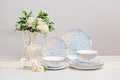 High Bone China Dinnerware Set, 12-Piece Artistic Blue Plates and Bowls, Lightweight & Chip Resistant Ceramic Service for 4, Dishwasher Safe Elegant Kitchen Dining