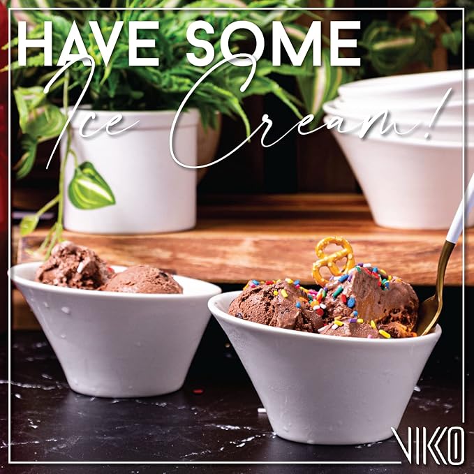 Vikko White Soup Bowls, Set of 6 Ceramic White Bowls, 10 Ounce, Elegant Shape Versatile Salad, Soup Bowl or Dessert Bowl, Dishwasher Safe