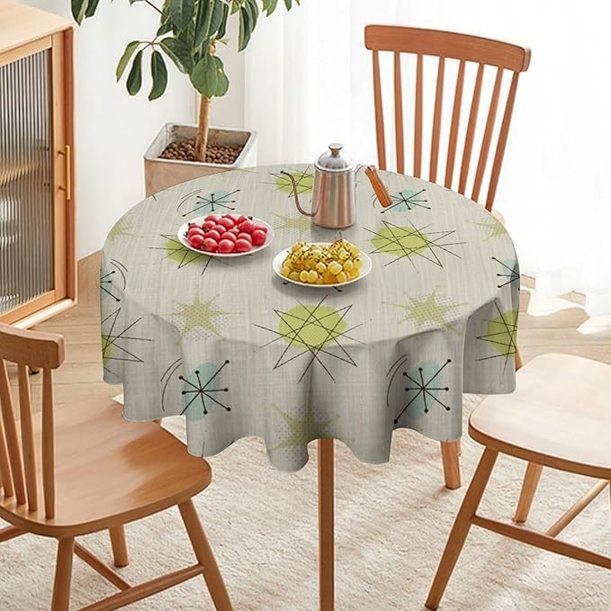 Mid Century Retro Round Tablecloth, Modern 1950s Style Abstract Geometric Vintage Print Tablecloth for Home Party Dining Room Kitchen Decor 36Inch(90cm)