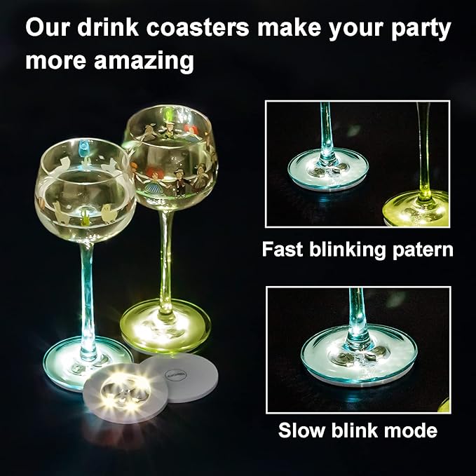 100 PCS LED Coaster, Light Up Coasters for Drinks, Liquor Bottle Lights Stickers Coasters, Flash Light Up Bar Coaster for Club, Bar, Party, Wedding Decor