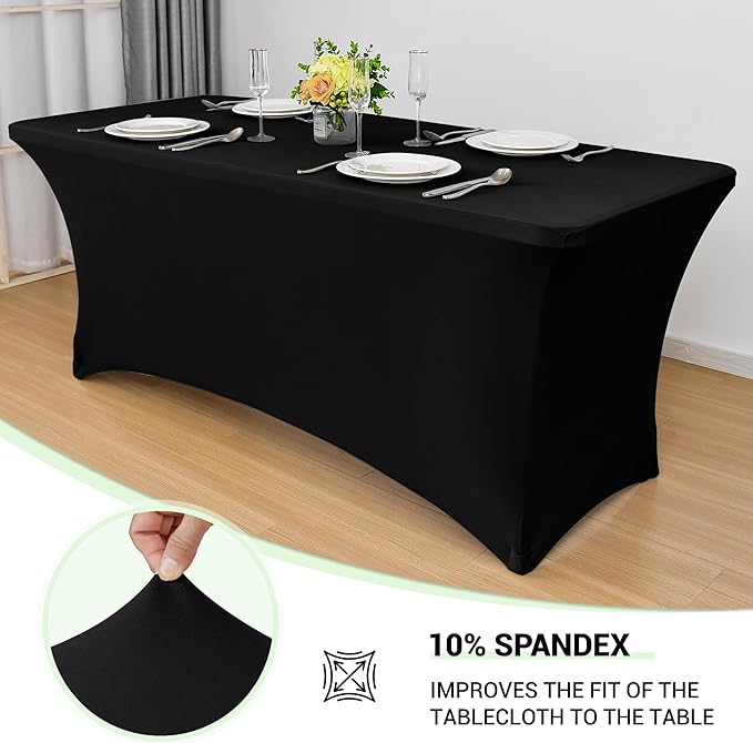 Obstal 10 Pack Stretch Spandex Table Covers for 6 Foot Tables - 6 FT Universal Rectangular Fitted Tablecloth Protector for Wedding, Banquet, Party (Black, 72 Length x 30 Width x 30 Height Inches)