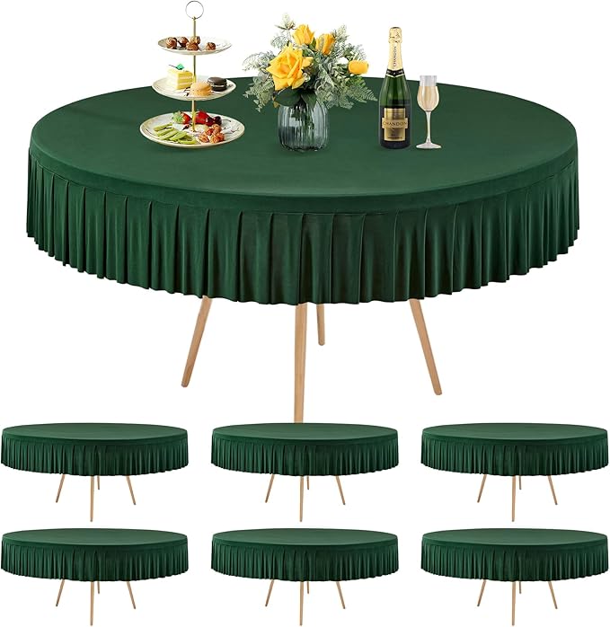 6 Pack Hunter Green Spandex Round Tablecloths for 72in Table, Stretchy Fitted 6FT Round Table Cloths, Wrinkle Free Table Cover with Skirt for Wedding Birthday Party Bridal Shower Banquet