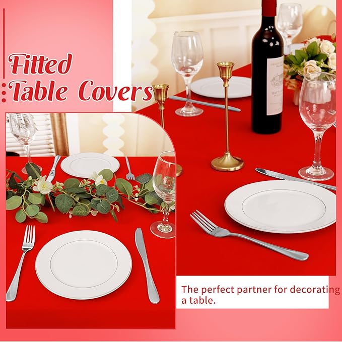 HAISIWLKJ 6 Pack Table Cloth 8ft Red Tablecloths for Rectangle Folding Table Spandex Fitted Stretch Cover Wrinkle Resistant Washable Protector for Party, Wedding, Banquet, Festival.
