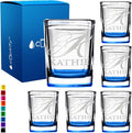 Personalized Shot Glasses Set of 6 Initial and Name 2oz Blue Bottom Etched Square Shot Glass Engraved with Custom Text Birthday Gift for Men and Women