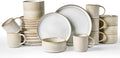 Famiware Star Dinnerware Set with Mugs, Service for 6 (24 Pieces), Ribbed Stoneware Plates and Bowls Dishes Sets - Chip & Scratch Resistant, Microwave & Dishwasher Safe, Cappuccino White