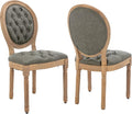Vintage French Dining Chairs Set of 2, Round Back PU Leather Upholstered Side Chairs with Nailhead Trim and Solid Wood Frame, Sillas de Comedor for Dining Room & Kitchen, Olive Green