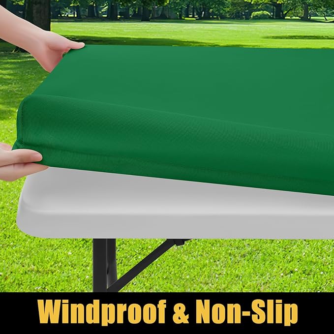 Smiry Rectangle Picnic Table Cloth, Waterproof Elastic Fitted Tablecloths for 8 Foot Tables, Washable Polyester Table Cover for Camping, Indoor and Outdoor (Hunter Green, 30"x96")