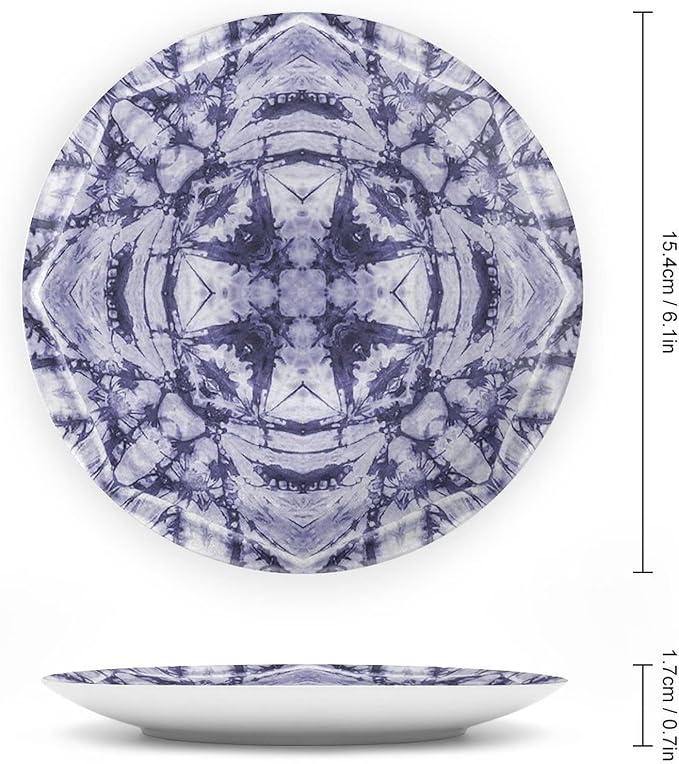 Decorative Plates, Abstract Print Ornament, Modern Art Generated Resisting Twisting Fractal, 8 Inch, Kitchen Wall Decor, Lavender Blue Indigo