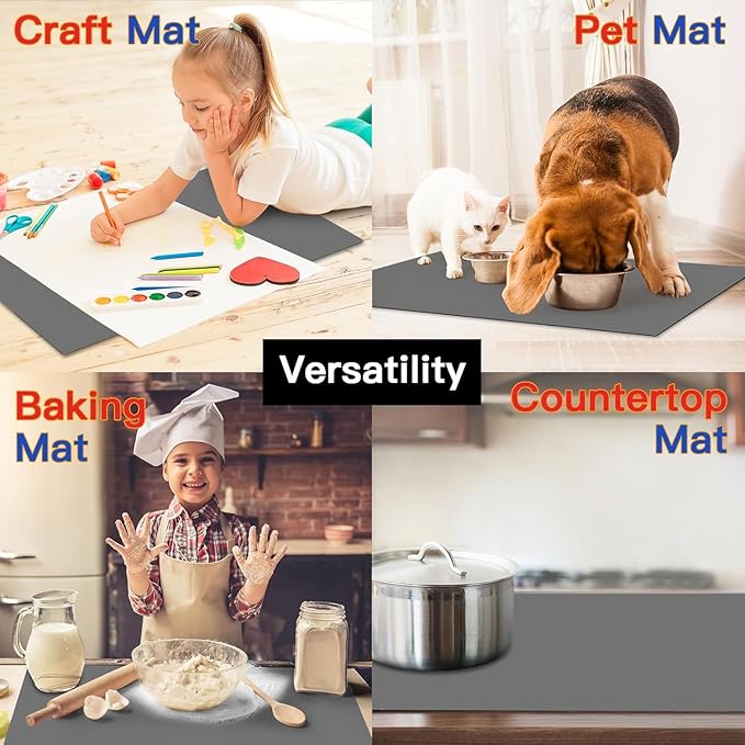 2MM Thick Silicone Countertop Mat, 31.5"x 23.6" Silicone Mats for Kitchen Counter, Nonslip Heat Resistant Mat, Large Kitchen Counter Mats, Waterproof Countertop Protector, Light Gray