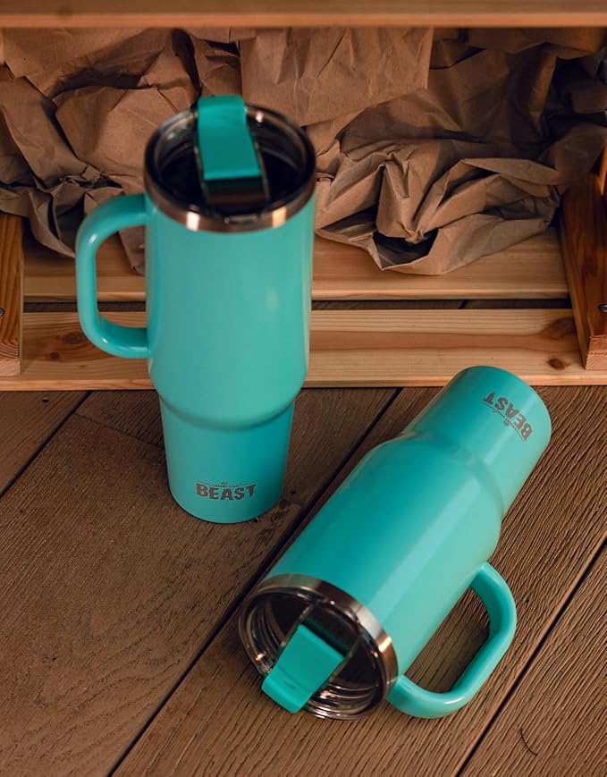Beast 50 oz Tumbler with Handle Stainless Steel Vacuum Insulated Coffee Ice Cup Double Wall Travel Flask (Aqua Blue)
