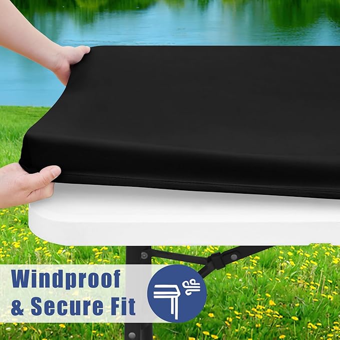 Spandex 6 Foot Rectangle Table Cloth 2 Pack, Elastic Fitted Tablecloths for Picnic, Stretch Washable Patio Table Cover for Outdoor, Camping, Banquet and Parties (Black, 30"x72")