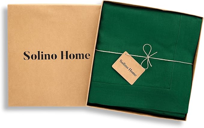 Solino Home Linen Tablecloth 60 x 132 Inch - 100% Pure Linen Christmas Green Table Cloth for Rectangle Tables - Fete, Machine Washable Tablecloth for St Patricks Day