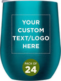 Custom Stemless Wine Glass Tumblers with Lids by Largo 11 oz. Set of 24, Personalized Bulk Pack - Perfect for Wine, Cocktails, Other Hot & Cold Beverages - Teal