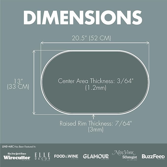LINE+ARC Waterproof, Stain-Resistant, Heat-Safe Silicone Degrē Placemats (20.5x13, Set of 2 Terracotta) 3mm-High Rim Adults Babies Easy-to-Clean Washable Oval Modern Non-Slip Dining Table Mats
