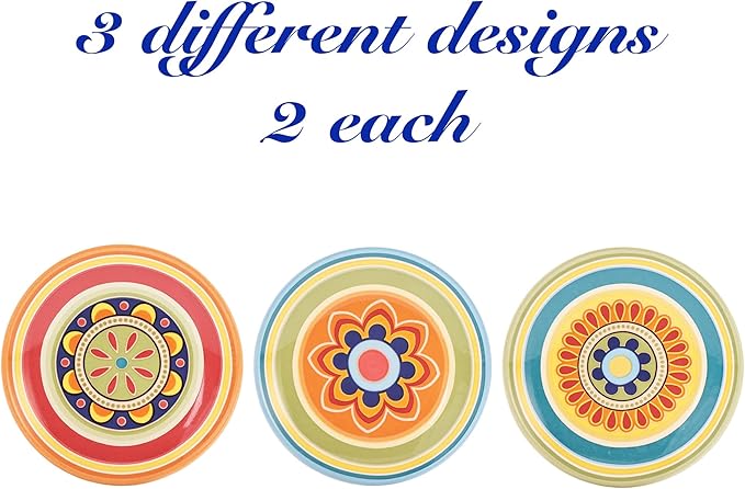 Bico Tunisian Pattern Appetizer Plates Set of 6, 6 Inch Small Ceramic Dessert Plates for Snacks, Salad, Tablescape, Microwave and Dishwasher Safe, Gift for Housewarming and Thanksgiving