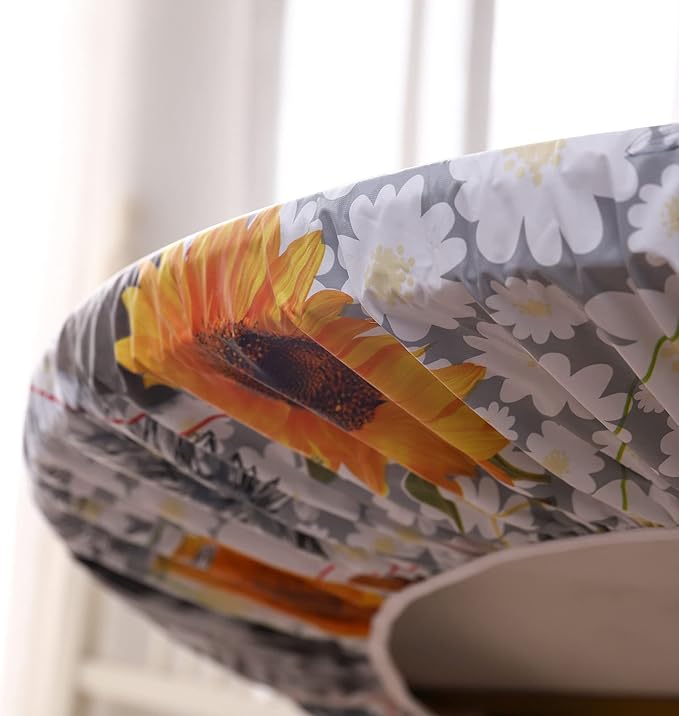 Walrus Round Vinyl Fitted Tablecloth with Flannel Backing Elastic Edge Design Table Cover Waterproof Oil-Proof PVC Table Cloth Stain-Resistant Best for 57"-66" Round
