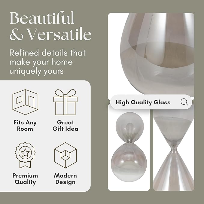 Galene Hourglass Decorative Object – Small Glass Teardrop Silhouette Modern Home Decor Accent – Shelf Styling & Coffee Table Decor for Office & Living Room – 20", Grey