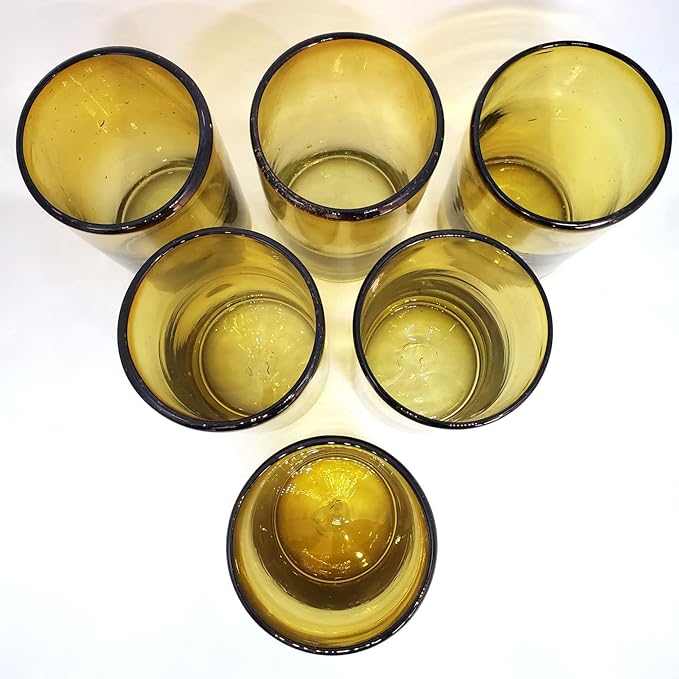 Solid Amber 14 oz Drinking Glasses (set of 6), Recycled Glass, Lead-free, Toxin-Free (14oz Drinking)