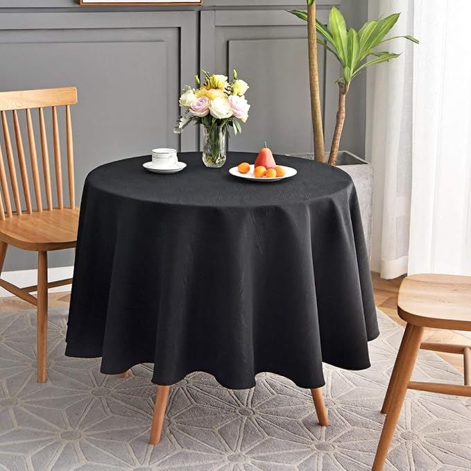 maxmill Round Jacquard Tablecloths Swirl Pattern Spillproof Wrinkle Free Heavy Weight Soft Table Cloth for Circular Table Cover of Buffet Banquet Parties Holiday Dinner Round 90 Inch Black