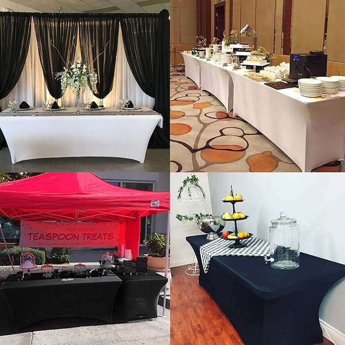 LZY Spandex Fitted Stretch Table Cover for 4ft or 6ft or 8ft Folding Table, Rectangular Cocktail Tablecloth, Perfect for Party or Banquet (4FT White)