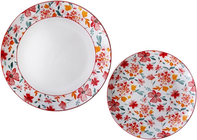 Porcelain Floral Plates 8 Inches &10 Inches 4 Pieces Total,Ceramic Dessert Plate,Appetizer Salad Plate Set, Dinnerware Dinner Plates for Kitchen,Cake Snacks