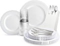 " OCCASIONS " 960pcs set (120 Guests)-Extra Heavyweight Vintage Wedding Disposable/Reusable Plastic Plates (120 x 11''+ 120x8.25'')+Silverware+12oz Cups+Napkins (Chateau Collection White)